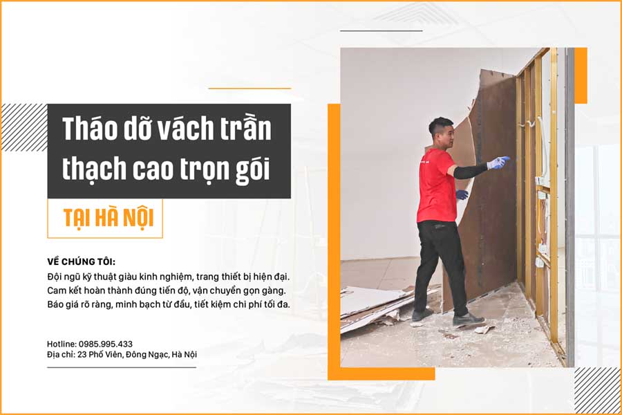 tháo dỡ vách trần thạch cao tại Hoàng Mai